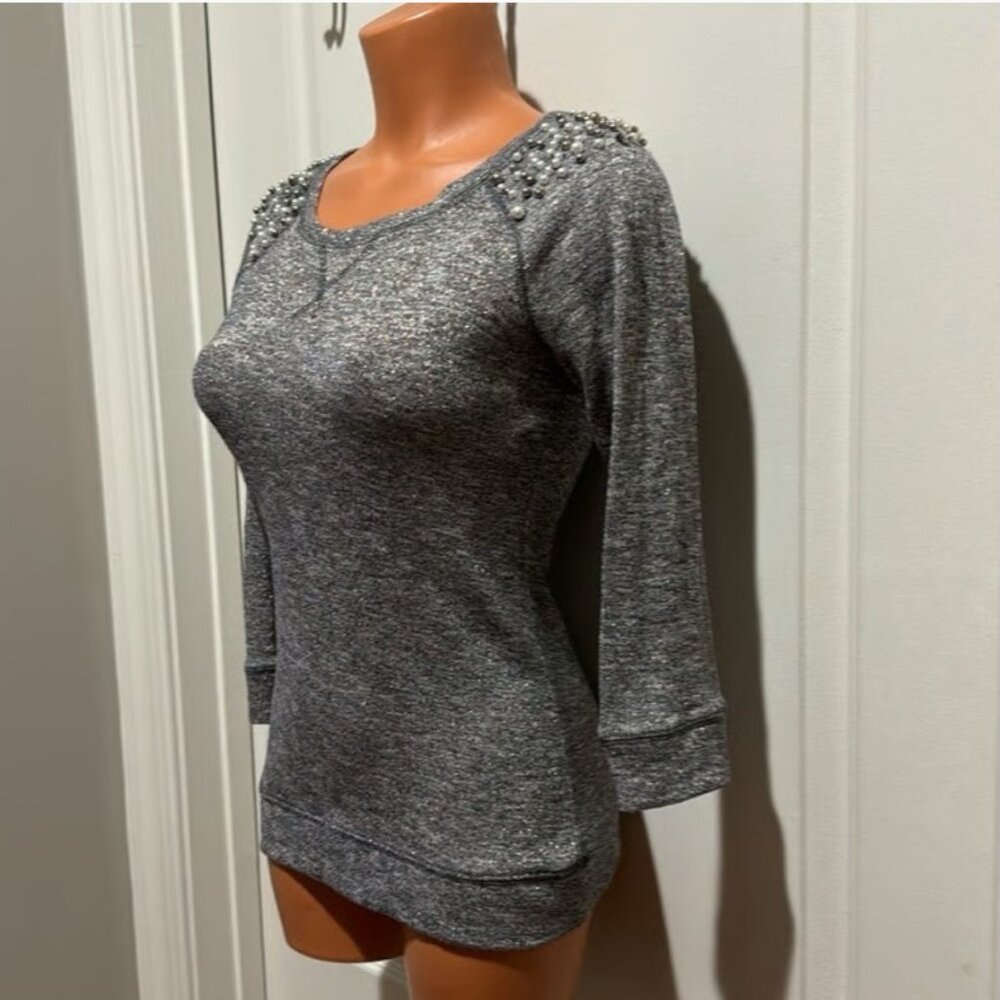 INC International Concepts Pearl & Studded Shoulder Sweater Top S